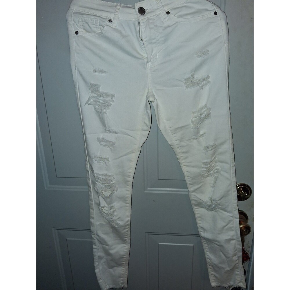 V.I.P. Women's Jeans White with Ripped Holes Size 1/25